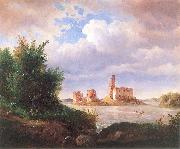 Wojciech Gerson Castle ruins in Trakai near Vilnius. oil painting